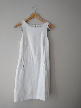 Banana Republic Sleeveless White Sheath Dress with Pocket Tabs